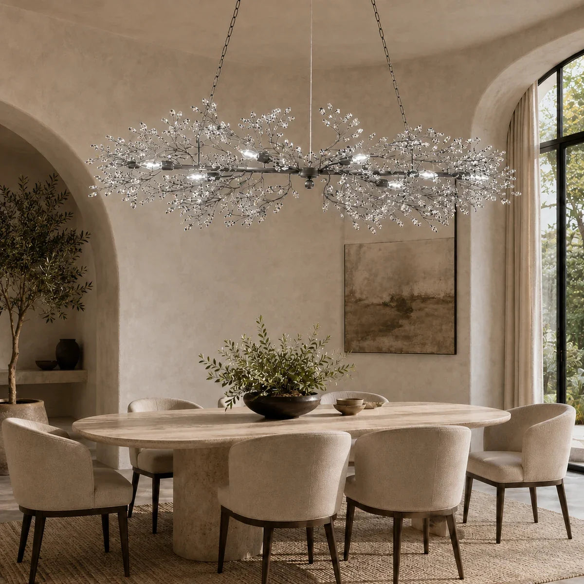 FioreChic | Elegant Dimmable Metal and Glass Linear Chandelier