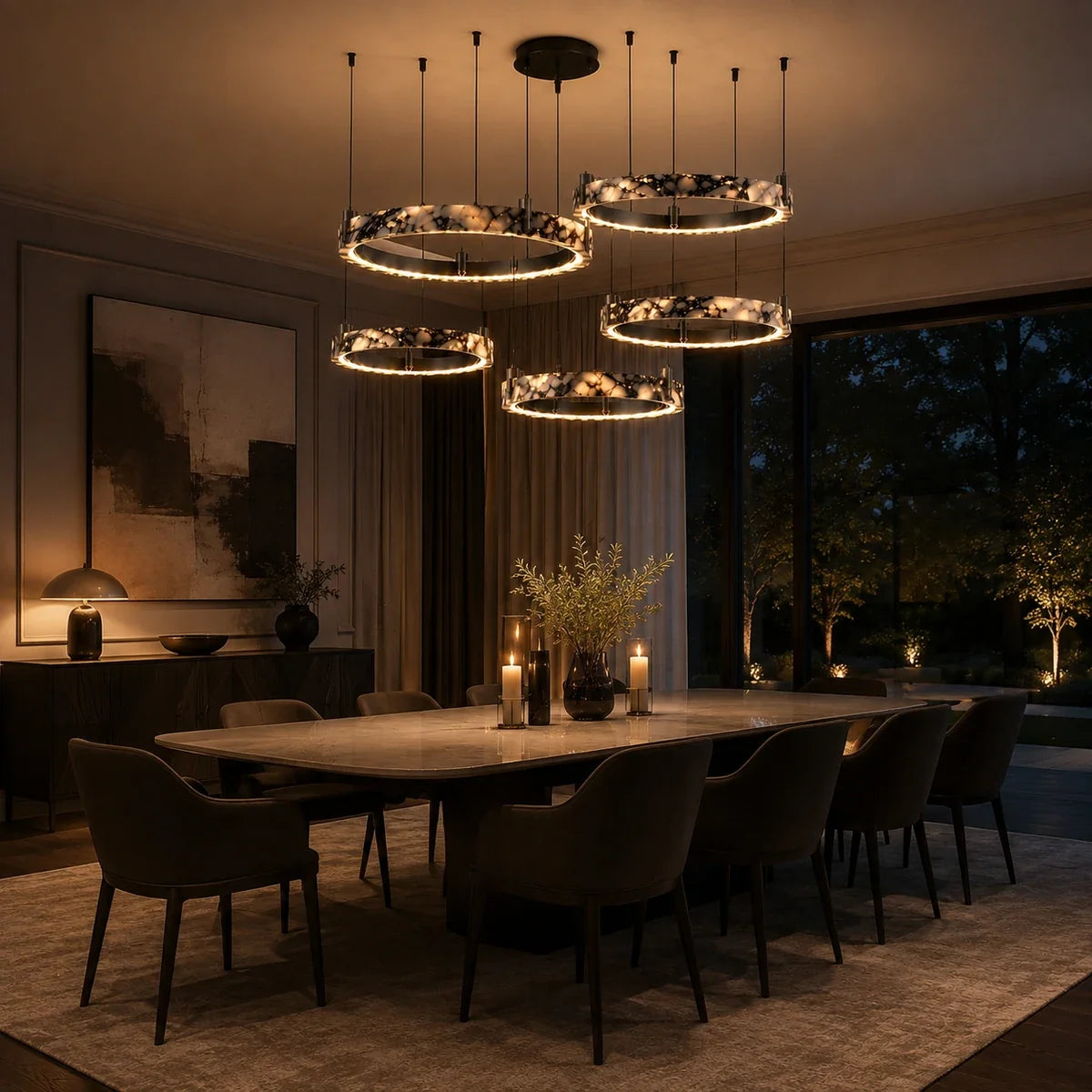 MarbleGlow | Elegant Modern Multi Ring Pendant Chandelier