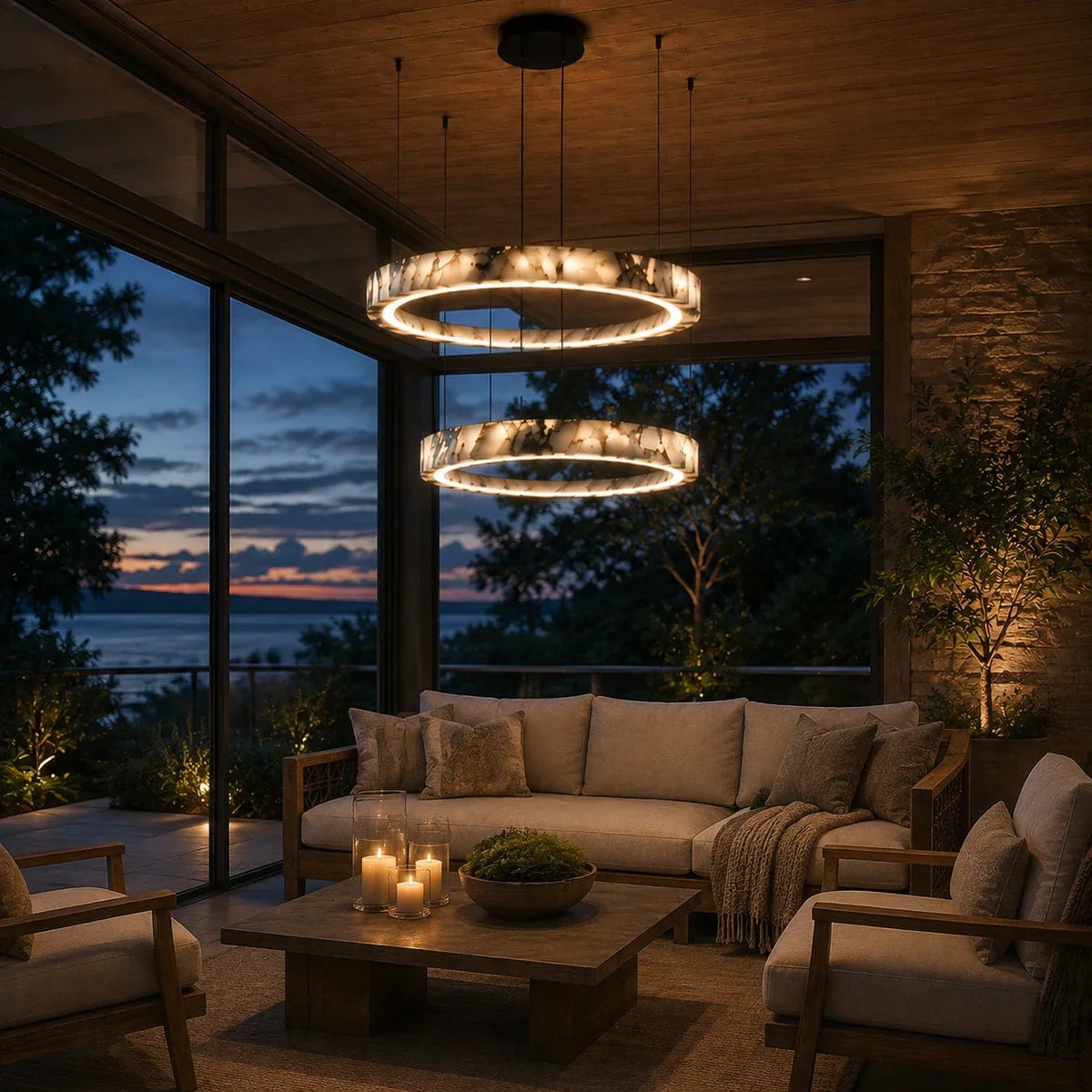 MarbleGlow | Elegant Modern Multi Ring Pendant Chandelier
