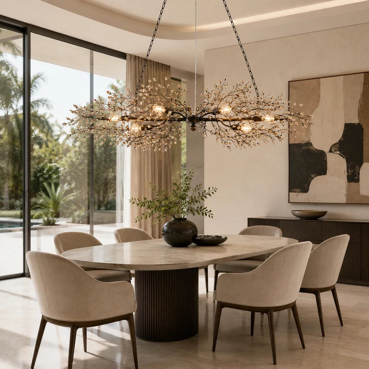 FioreChic | Elegant Dimmable Metal and Glass Linear Chandelier