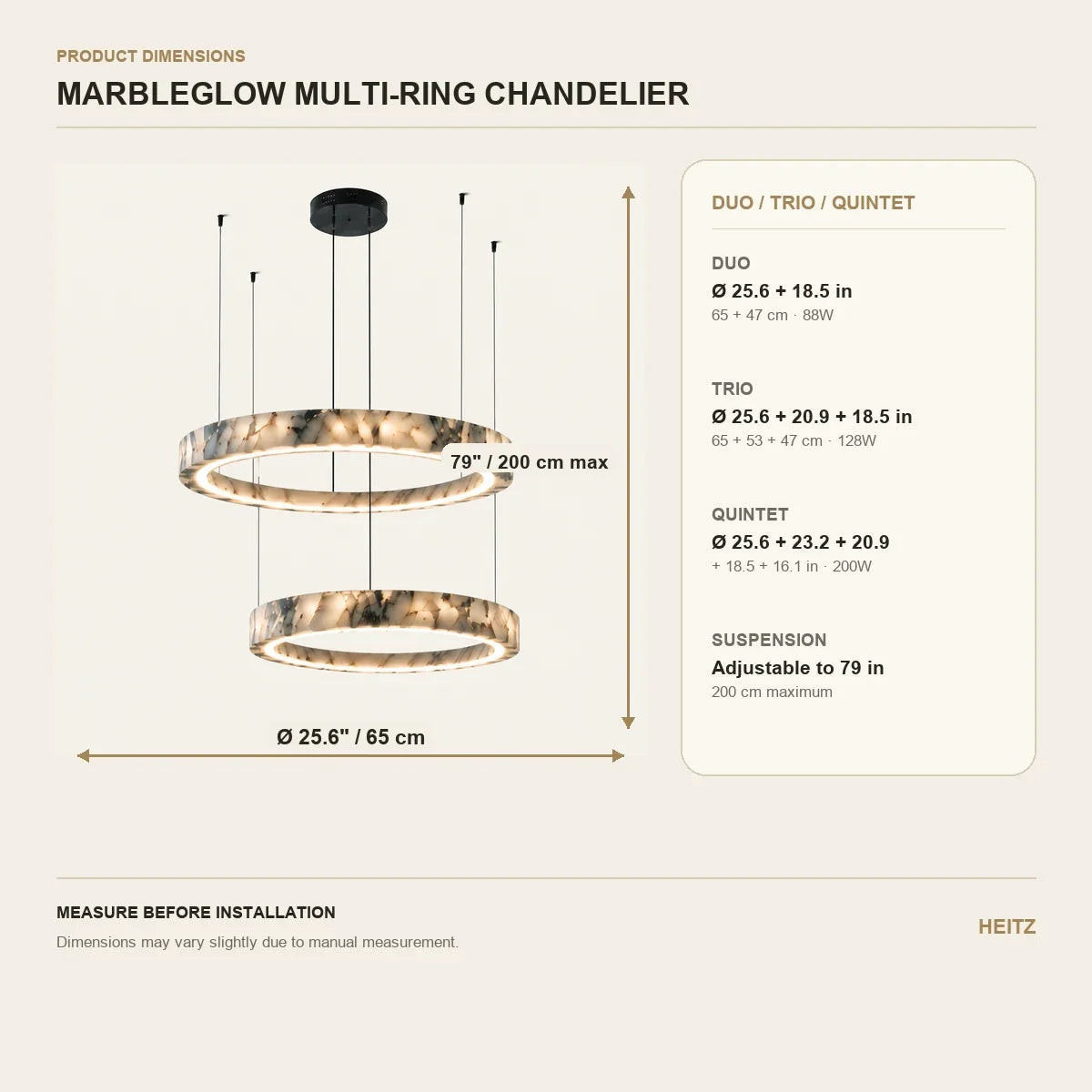 MarbleGlow | Elegant Modern Multi Ring Pendant Chandelier