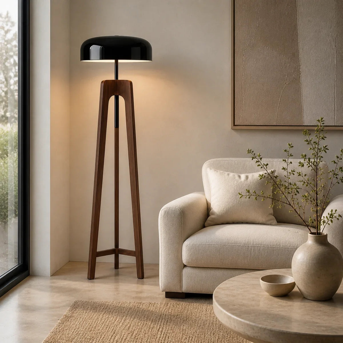 AlfredLamp | Stylish Modern Black Floor Lamp with Walnut Wood Base