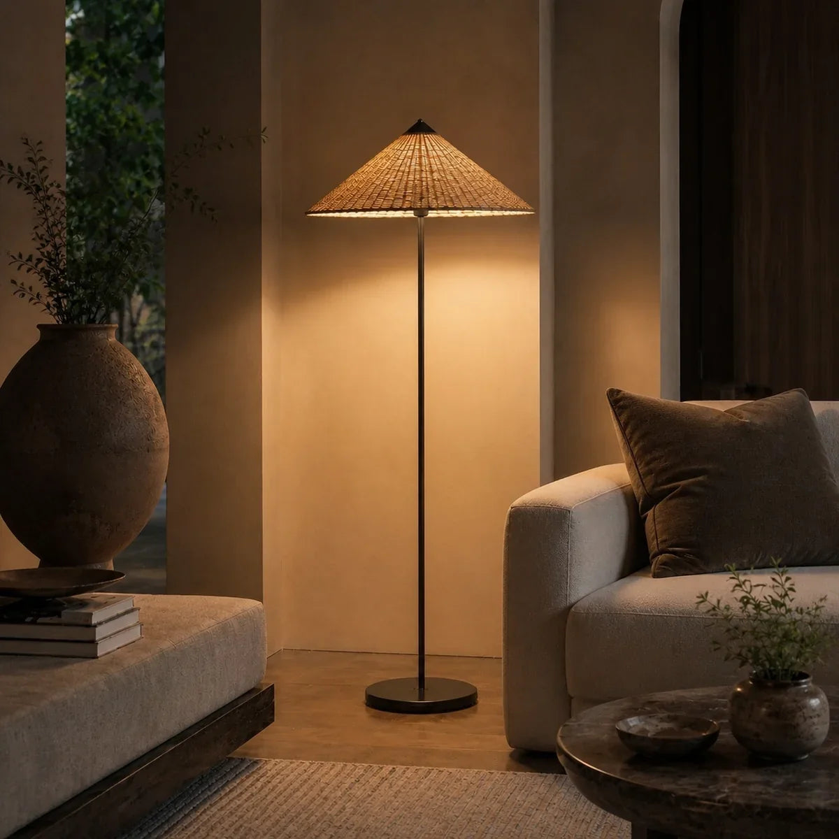 RattanGlow | Elegant Natural Rattan Standing Floor Lamp for Cozy Spaces