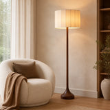 Ashwood Elegance | Modern Slim Standing Floor Lamp with Fabric Shade