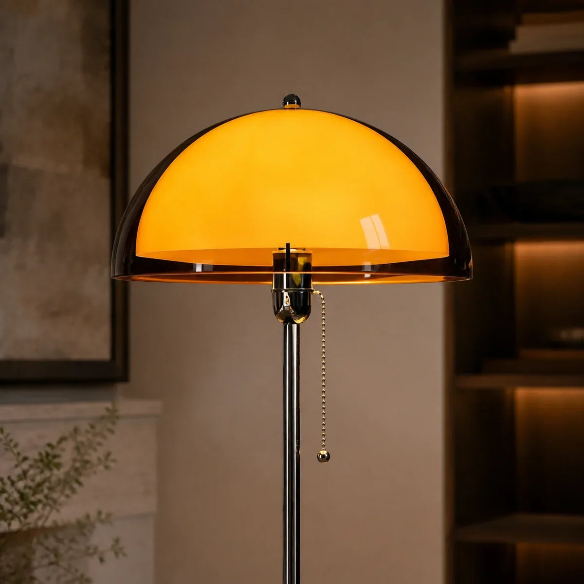 Luminara | Stylish Modern Dimmable Mushroom Floor Lamp with Chrome-Finish Metal Base