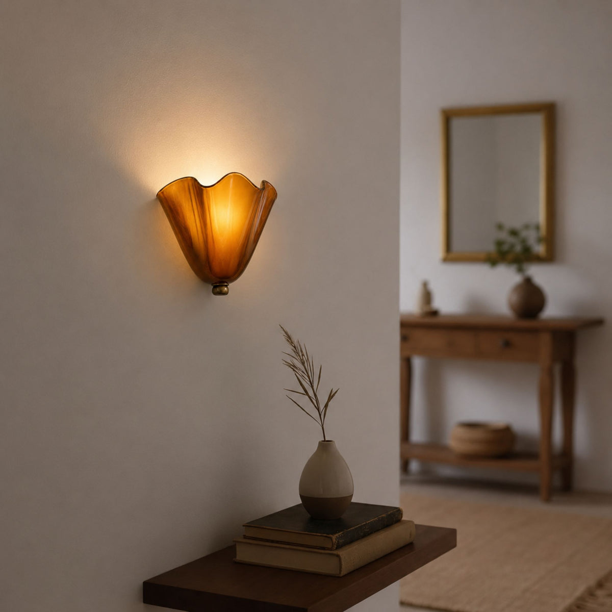 LuminaraShell | Elegant Vintage Stained Glass Wall Sconce Light