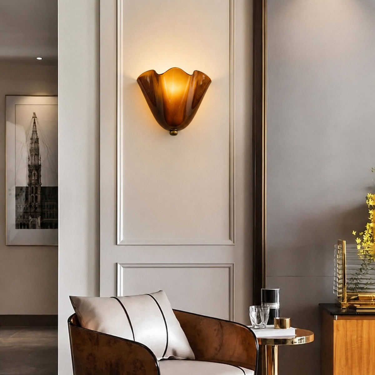 LuminaraShell | Elegant Vintage Stained Glass Wall Sconce Light