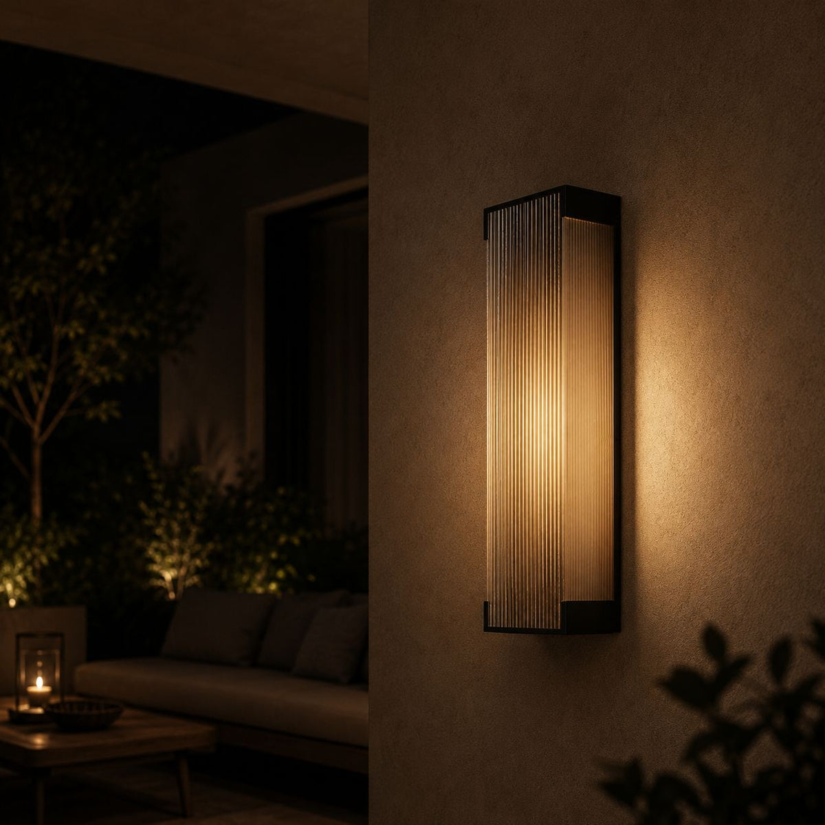 Fluted Panel Outdoor Wall Light | Dim to Warm LED Sconce, IP65