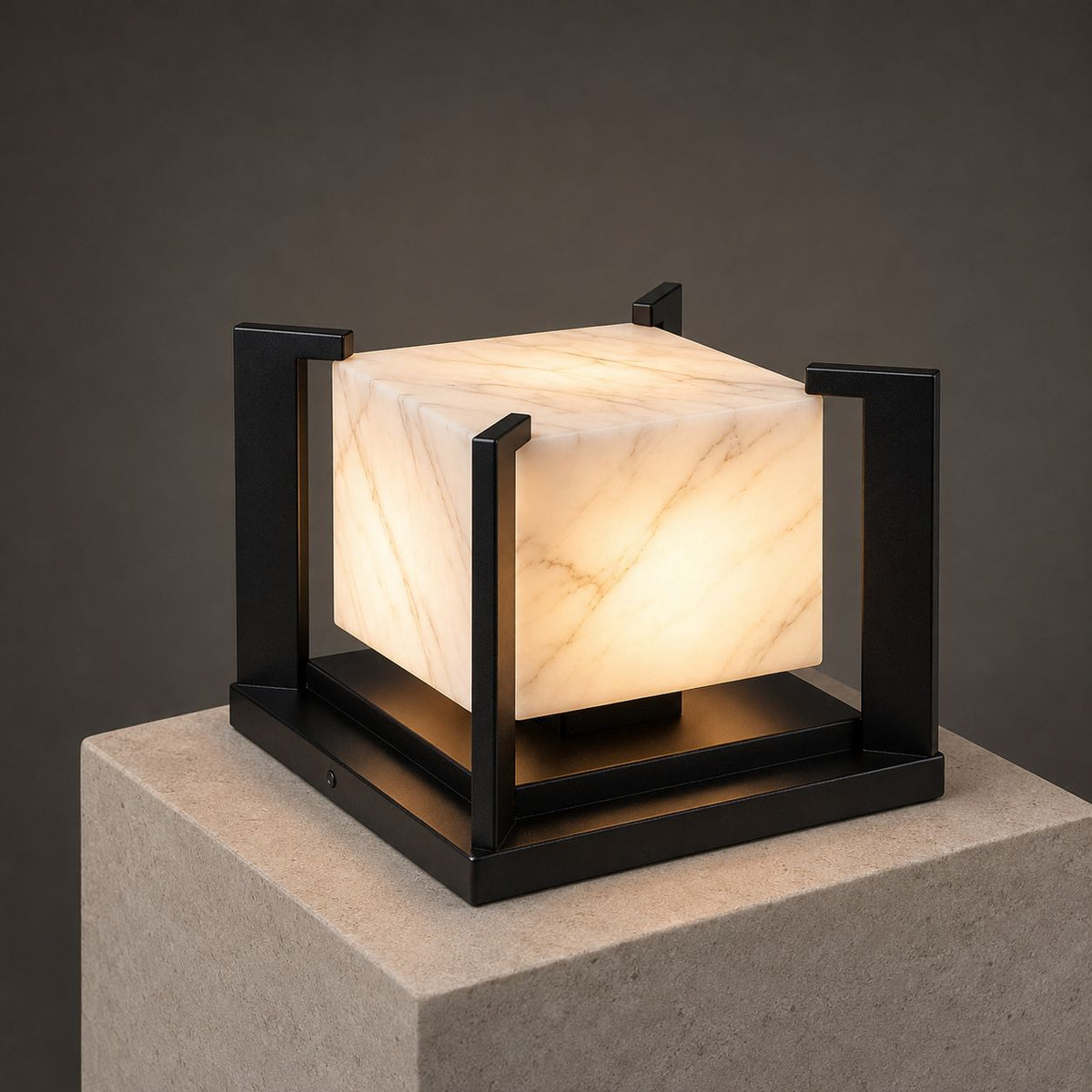 Marble Effect Outdoor Pillar Light | Gate Post Cap, Solar or Hardwired