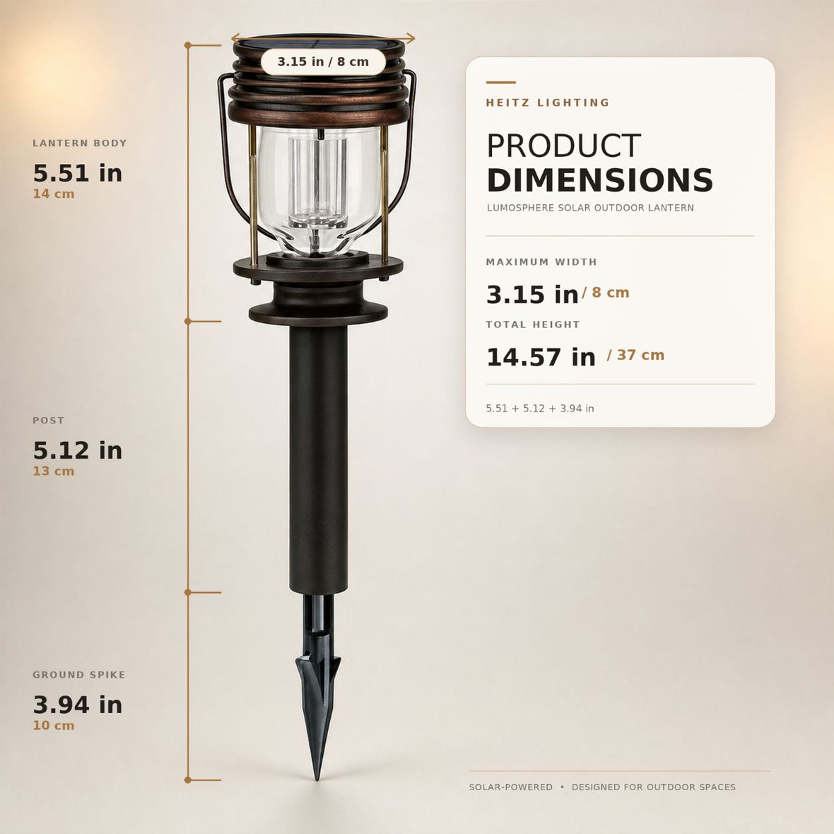 Solar Garden Lantern | Hang, Spike or Fence Mount, Warm White LED