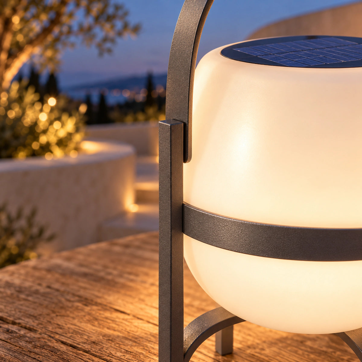Ovella | Sculptural Rechargeable Outdoor Lantern with Solar Charging, Warm 3000K LED & IP65 Protection
