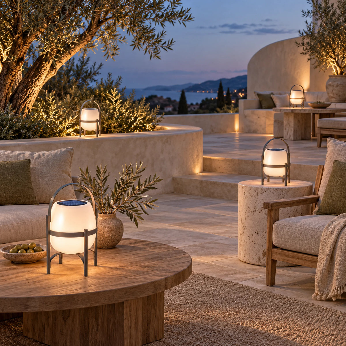 Ovella | Sculptural Rechargeable Outdoor Lantern with Solar Charging, Warm 3000K LED & IP65 Protection