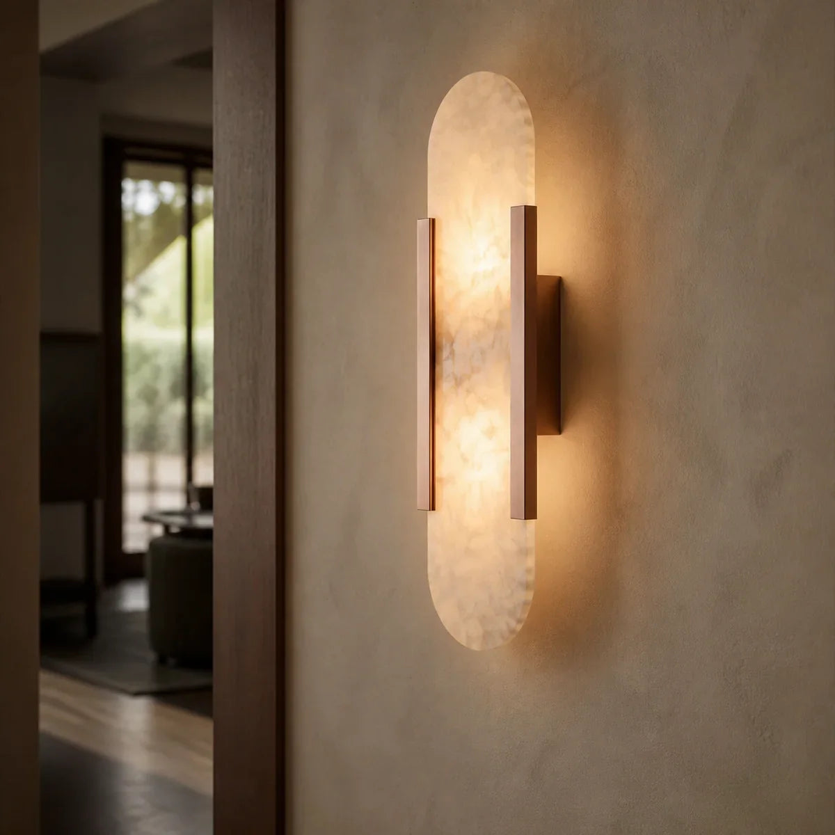 AlabasterGlow | Elegant Brass Wall Sconce Lighting for Modern Interiors
