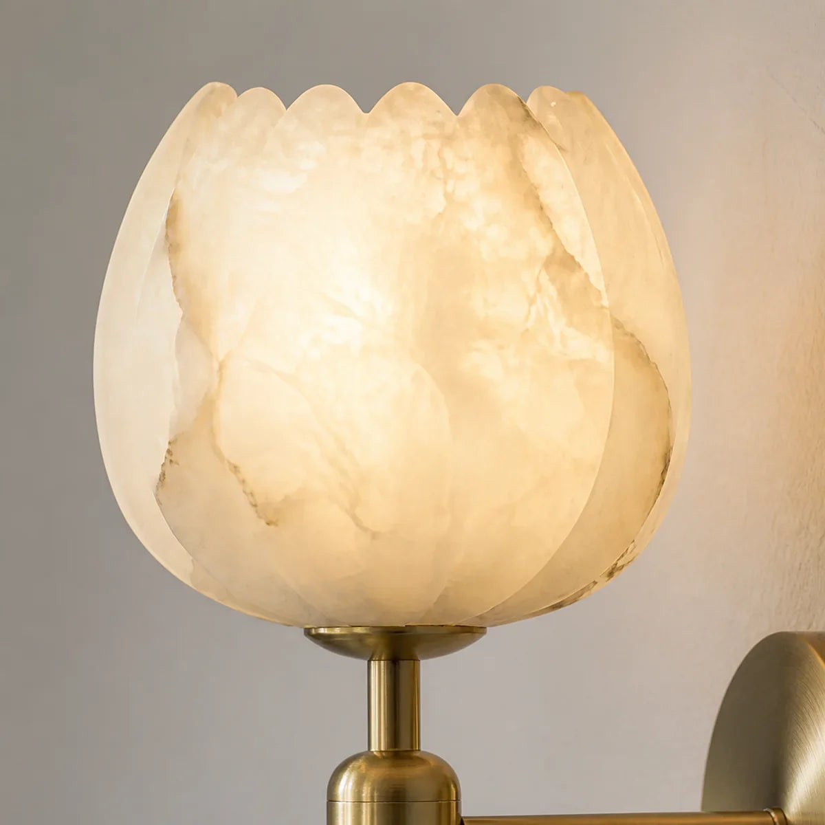 AlabasterGlow | Elegant Brass Wall Sconce Lighting with Natural Shade