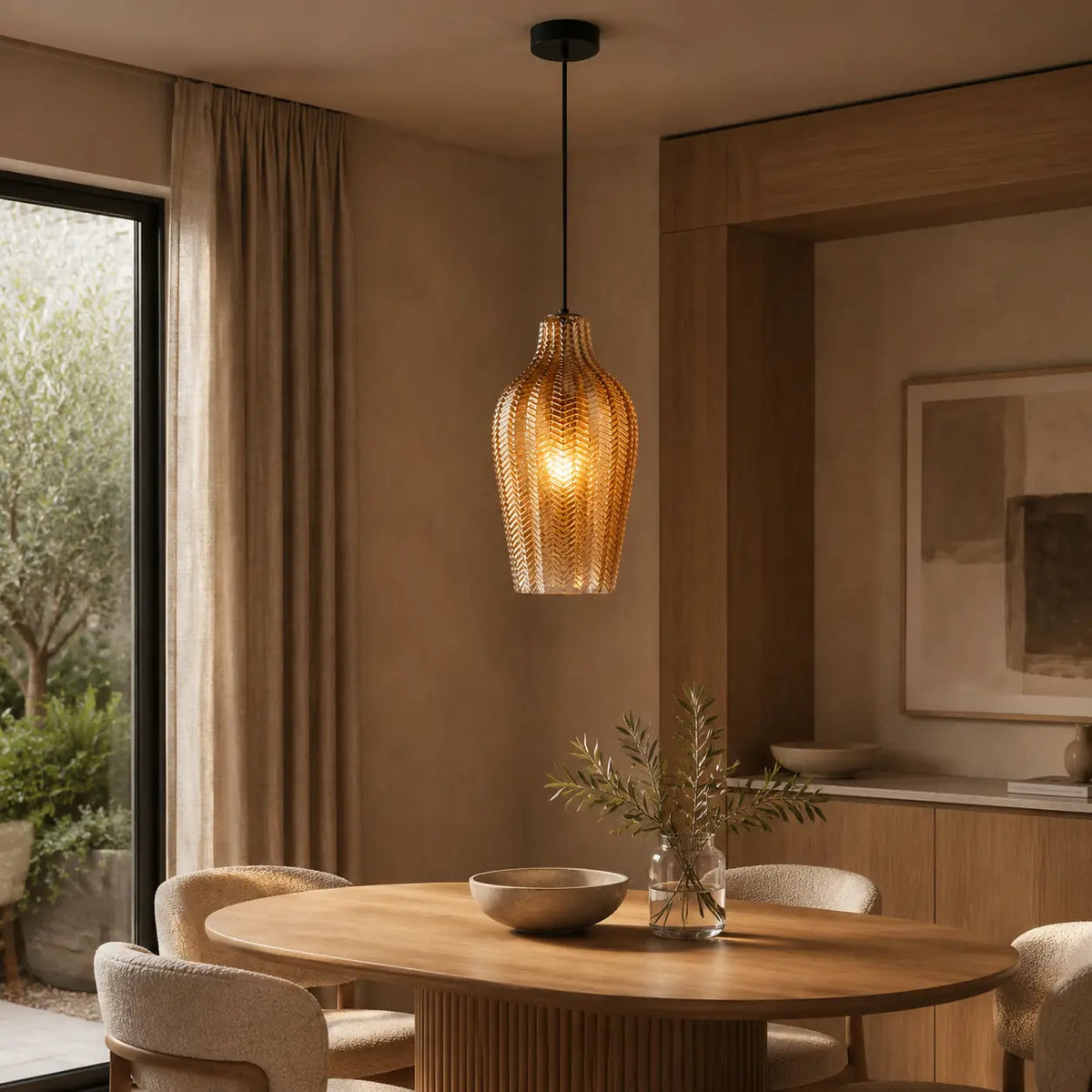 AmberGlow | Elegant Warm Tinted Glass Pendant Lighting for Kitchen Island