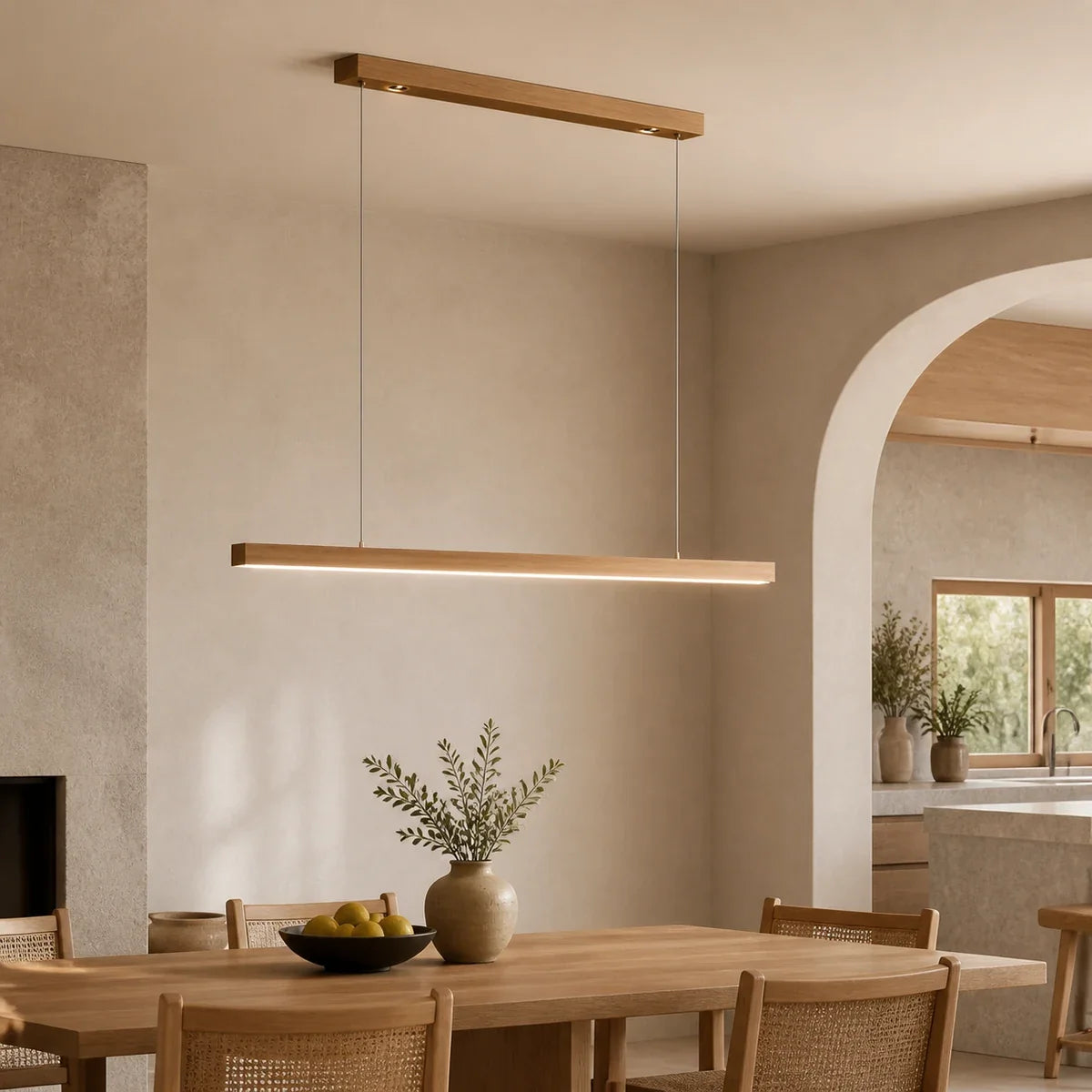 TimberGlow | Stylish Adjustable Wooden Kitchen Pendant Lighting Fixture