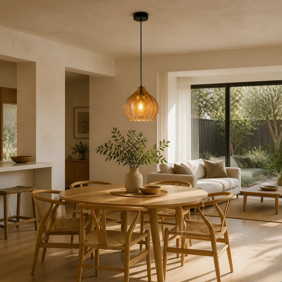 AmberGlow | Elegant Warm Tinted Glass Pendant Lighting for Kitchen Island