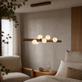 WalnutGlow | Elegant Modern Linear Chandelier with Glass Shades