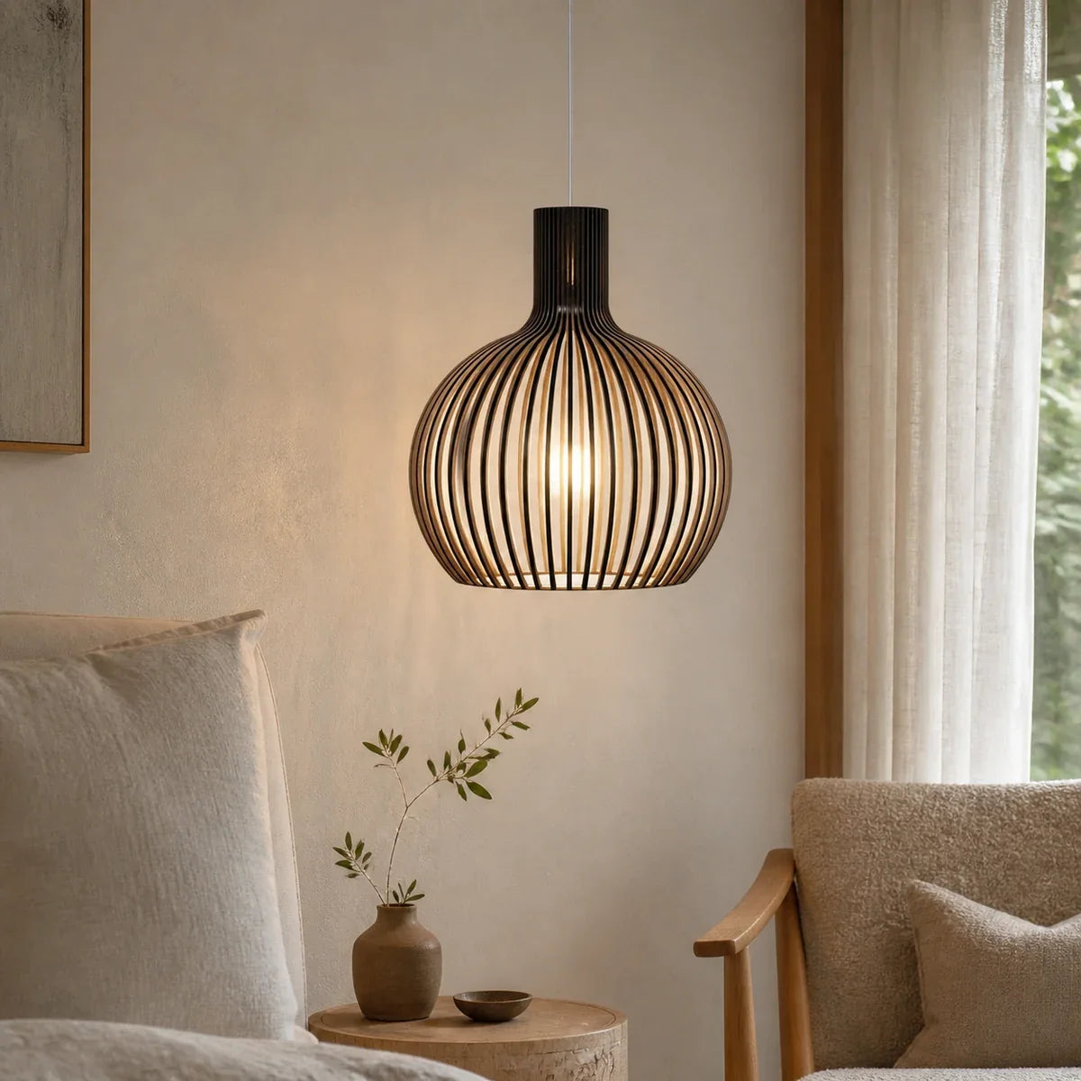 NordicCharm | Modern Black Wood Metal Kitchen Pendant Light Fixture