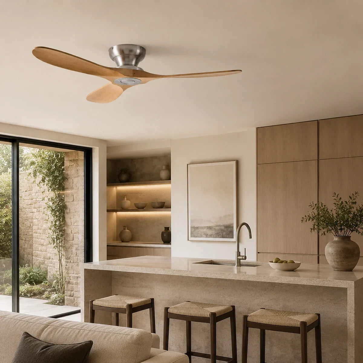 AeroWood | Sleek Low Profile Flush Mount Ceiling Fan with DC Motor