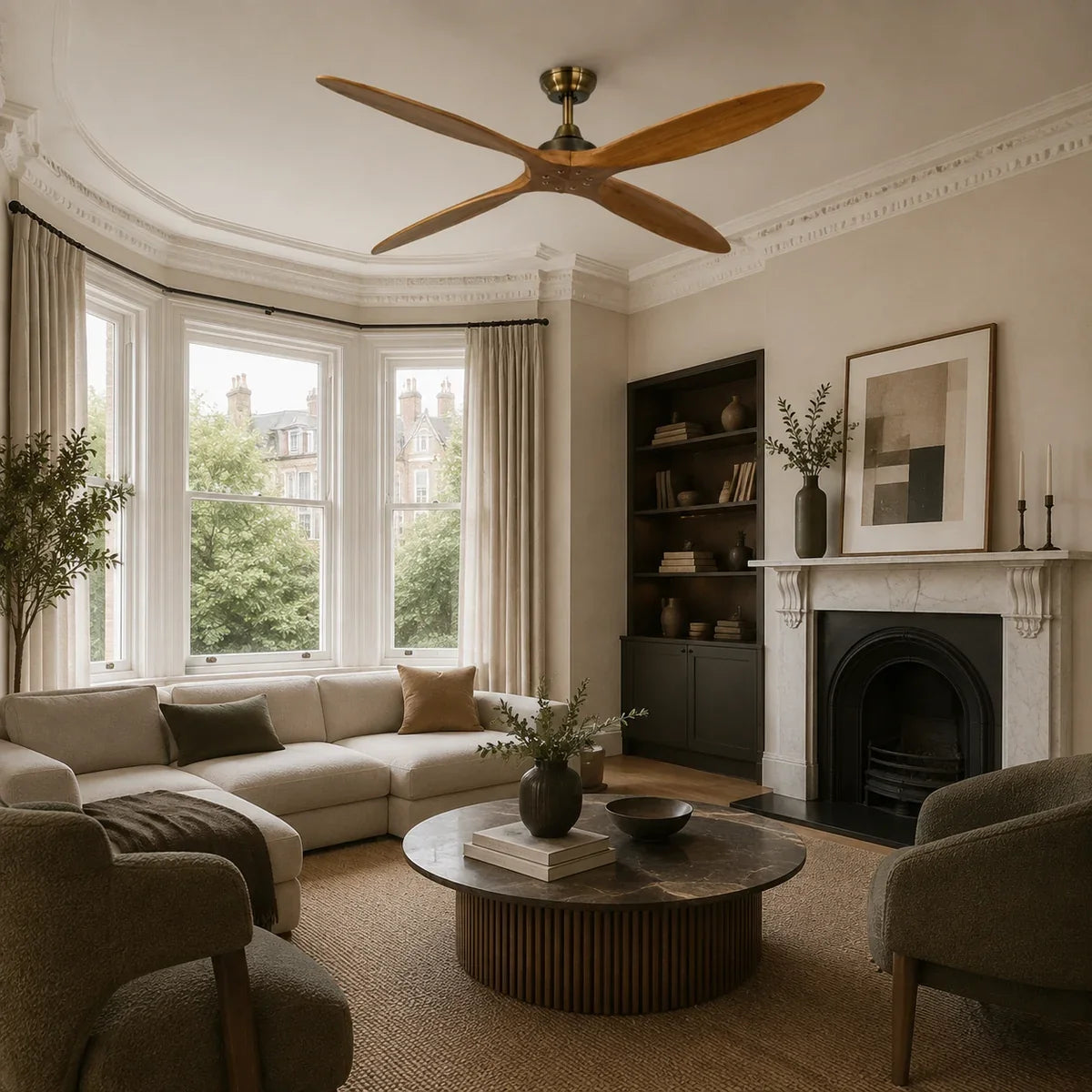 AetherFan | Sleek Low Profile Flush Mount Ceiling Fan with Wood Blades