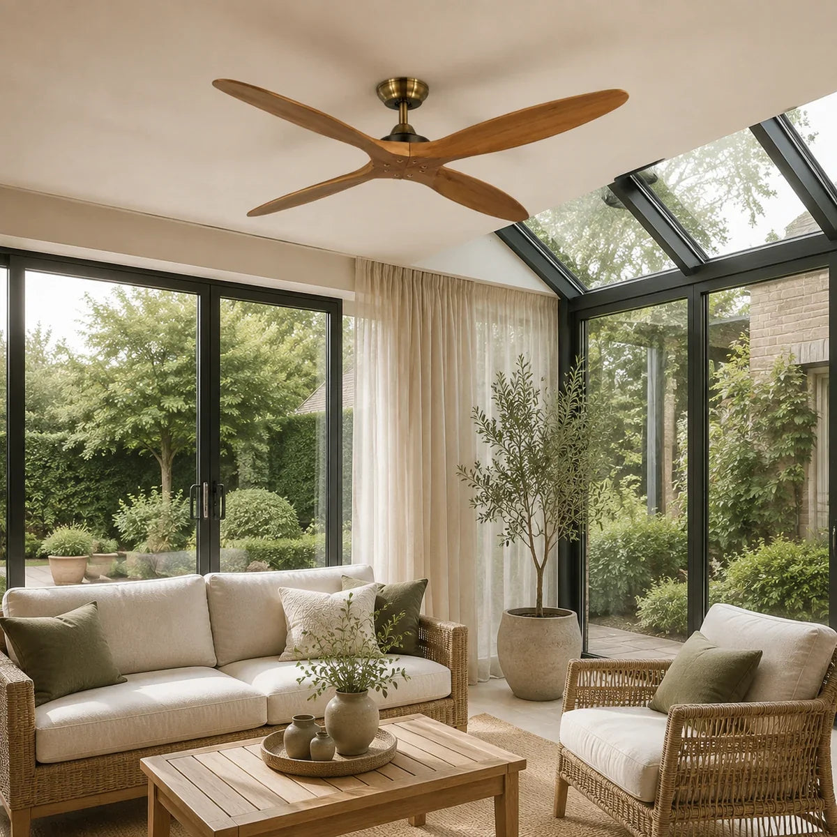 AetherFan | Sleek Low Profile Flush Mount Ceiling Fan with Wood Blades