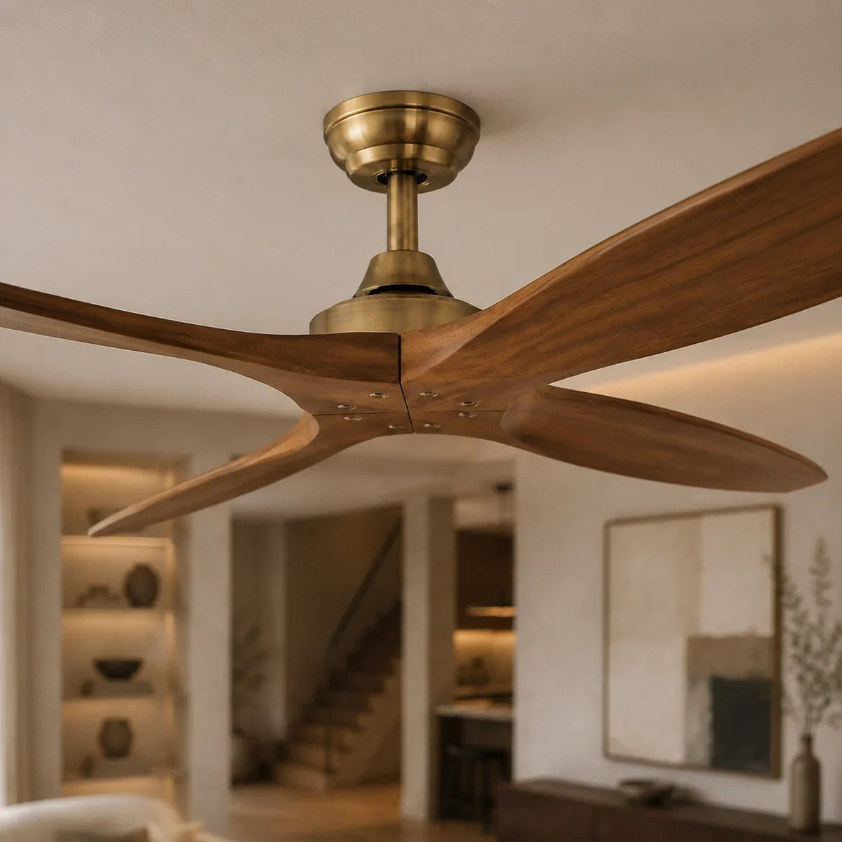 AetherFan | Sleek Low Profile Flush Mount Ceiling Fan with Wood Blades