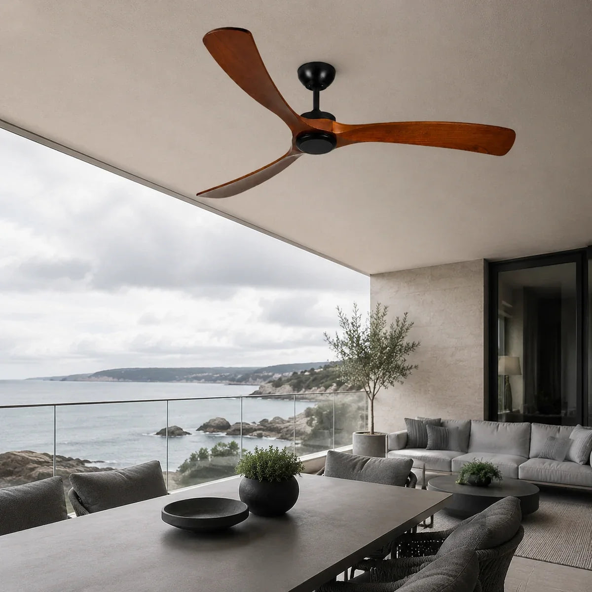 AureaBreeze | Elegant Modern Outdoor Ceiling Fan with Walnut Blades