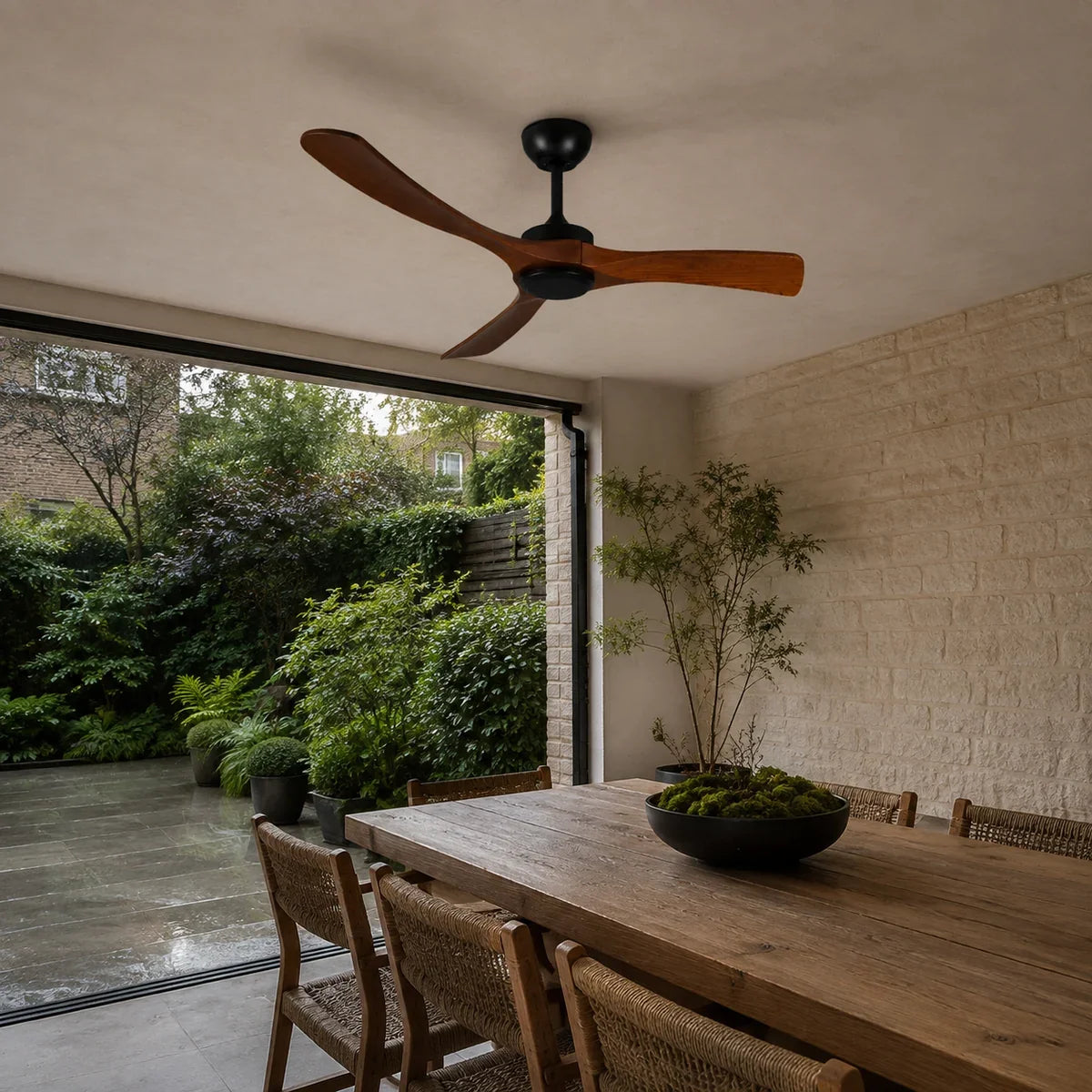 AureaBreeze | Elegant Modern Outdoor Ceiling Fan with Walnut Blades