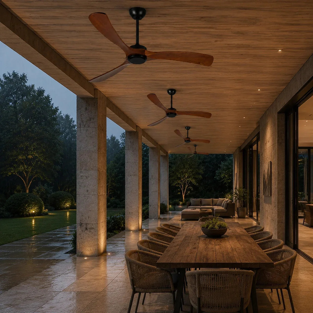 AureaBreeze | Elegant Modern Outdoor Ceiling Fan with Walnut Blades