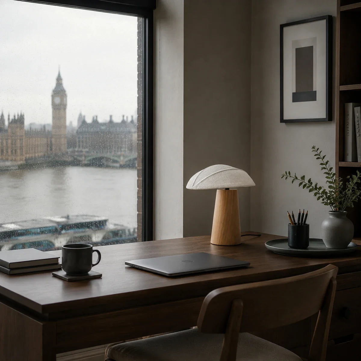 Luminara | Elegant Compact Wooden Base Fabric Shade Table Lamp