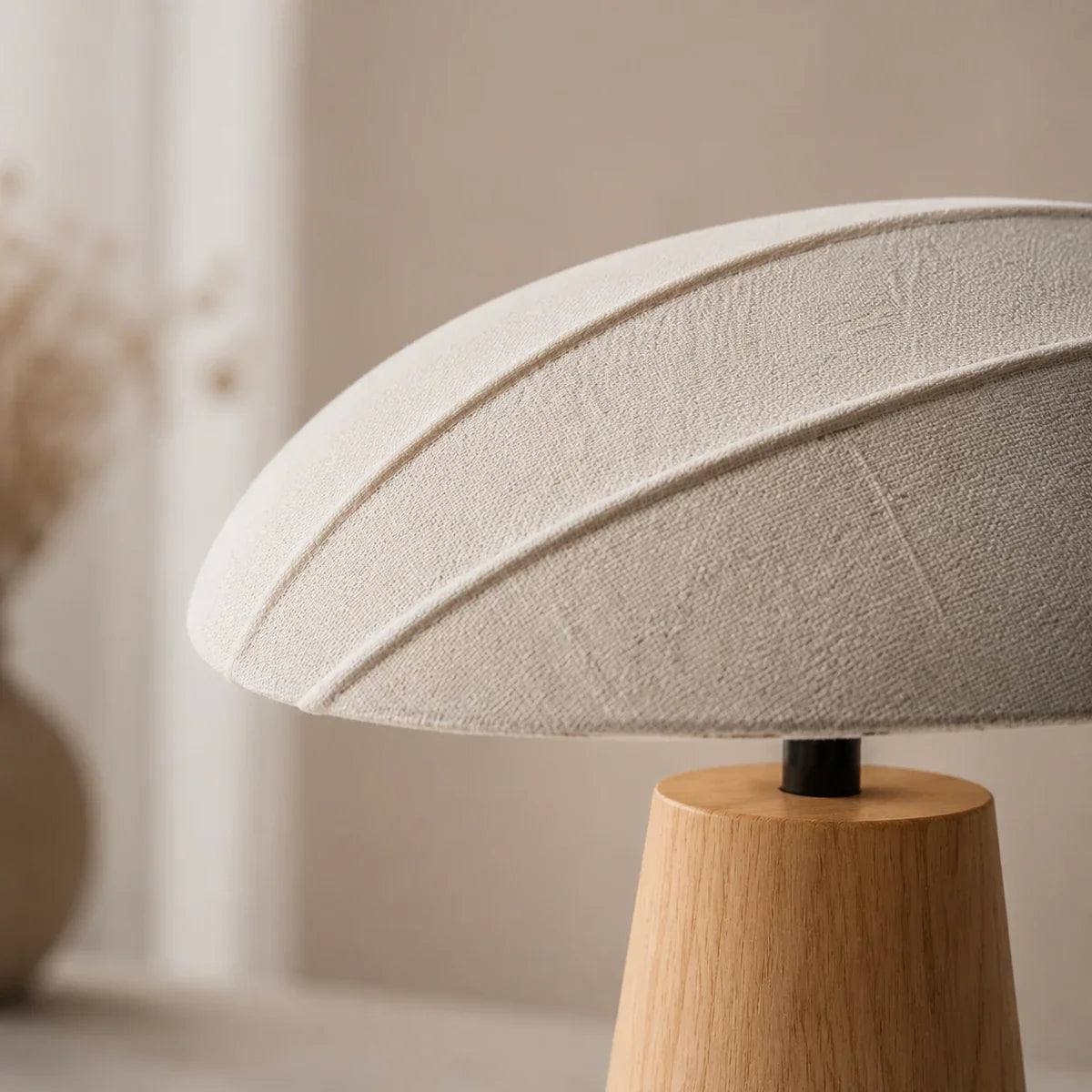 Luminara | Elegant Compact Wooden Base Fabric Shade Table Lamp