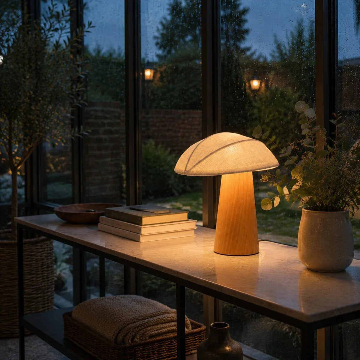 Luminara | Elegant Compact Wooden Base Fabric Shade Table Lamp