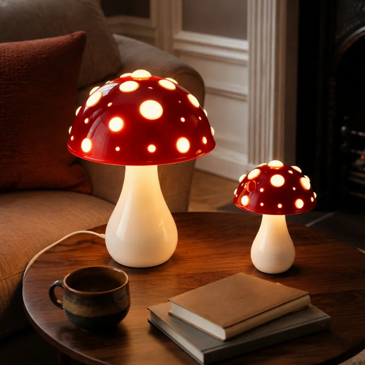 MushroomGlow | Stylish Dimmable Cordless Table Lamp with Aluminum Base