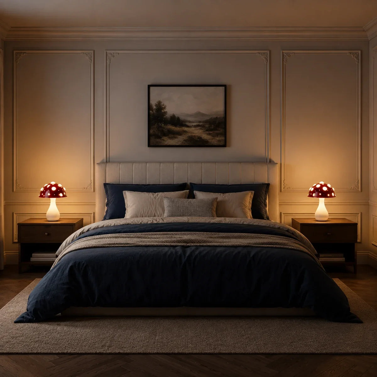 MushroomGlow | Stylish Dimmable Cordless Table Lamp with Aluminum Base