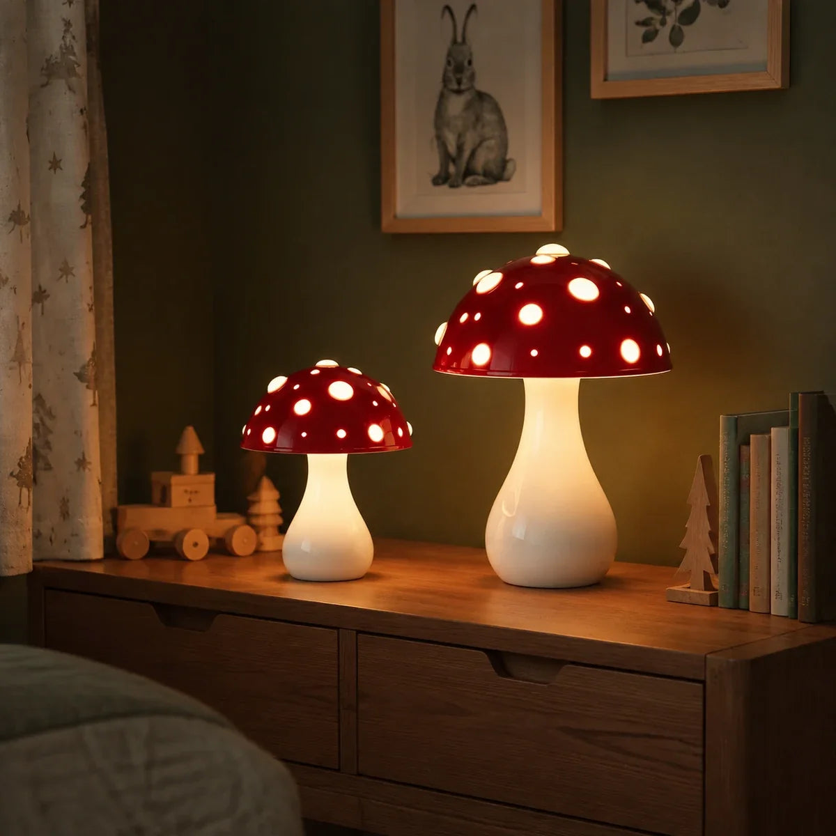 MushroomGlow | Stylish Dimmable Cordless Table Lamp with Aluminum Base