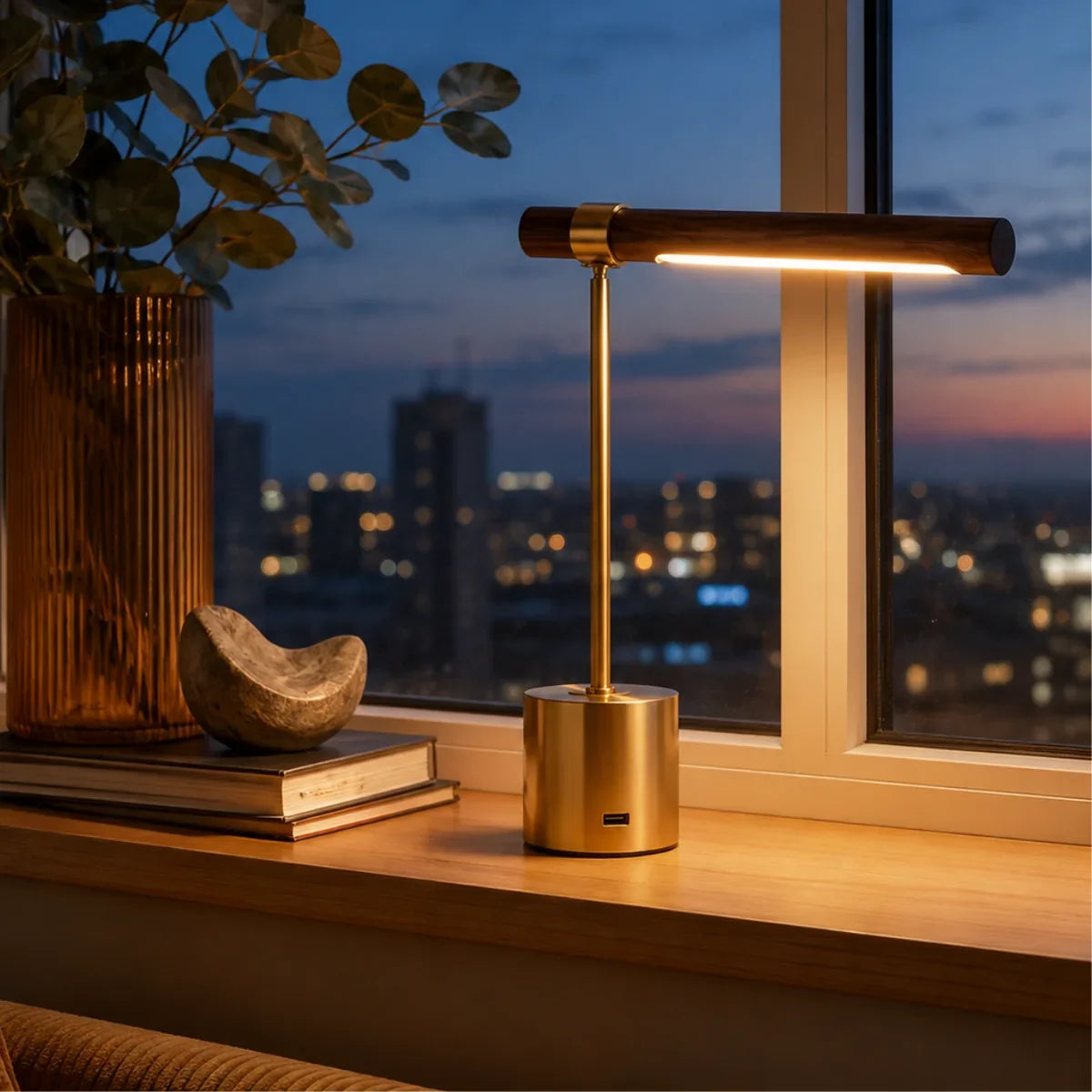 LuminaWood | Stylish Adjustable LED Desk Lamp with USB Charging Port