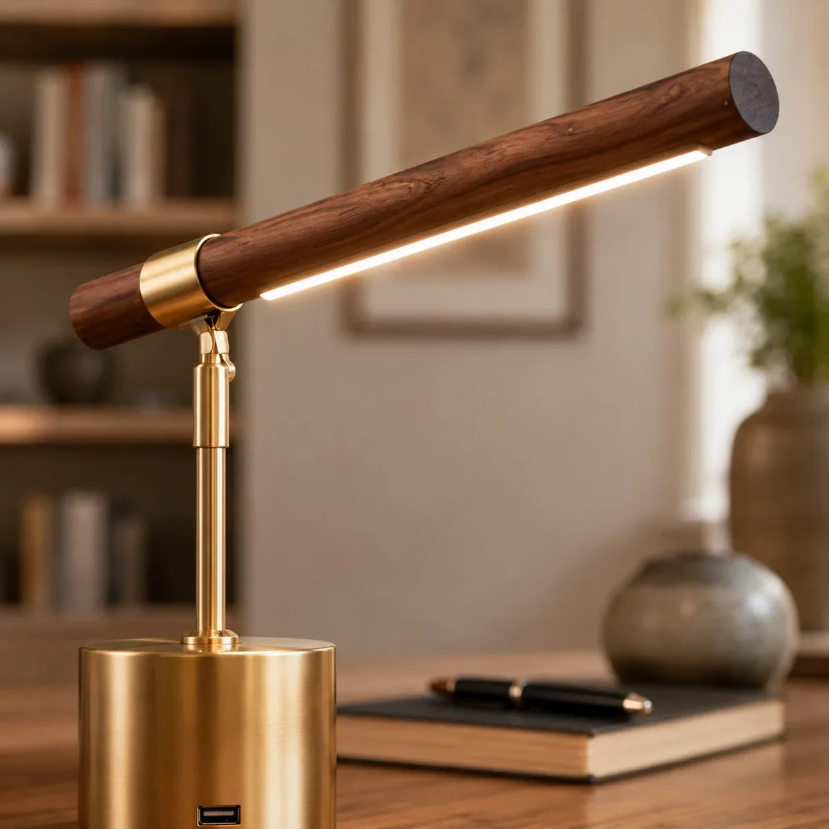 LuminaWood | Stylish Adjustable LED Desk Lamp with USB Charging Port