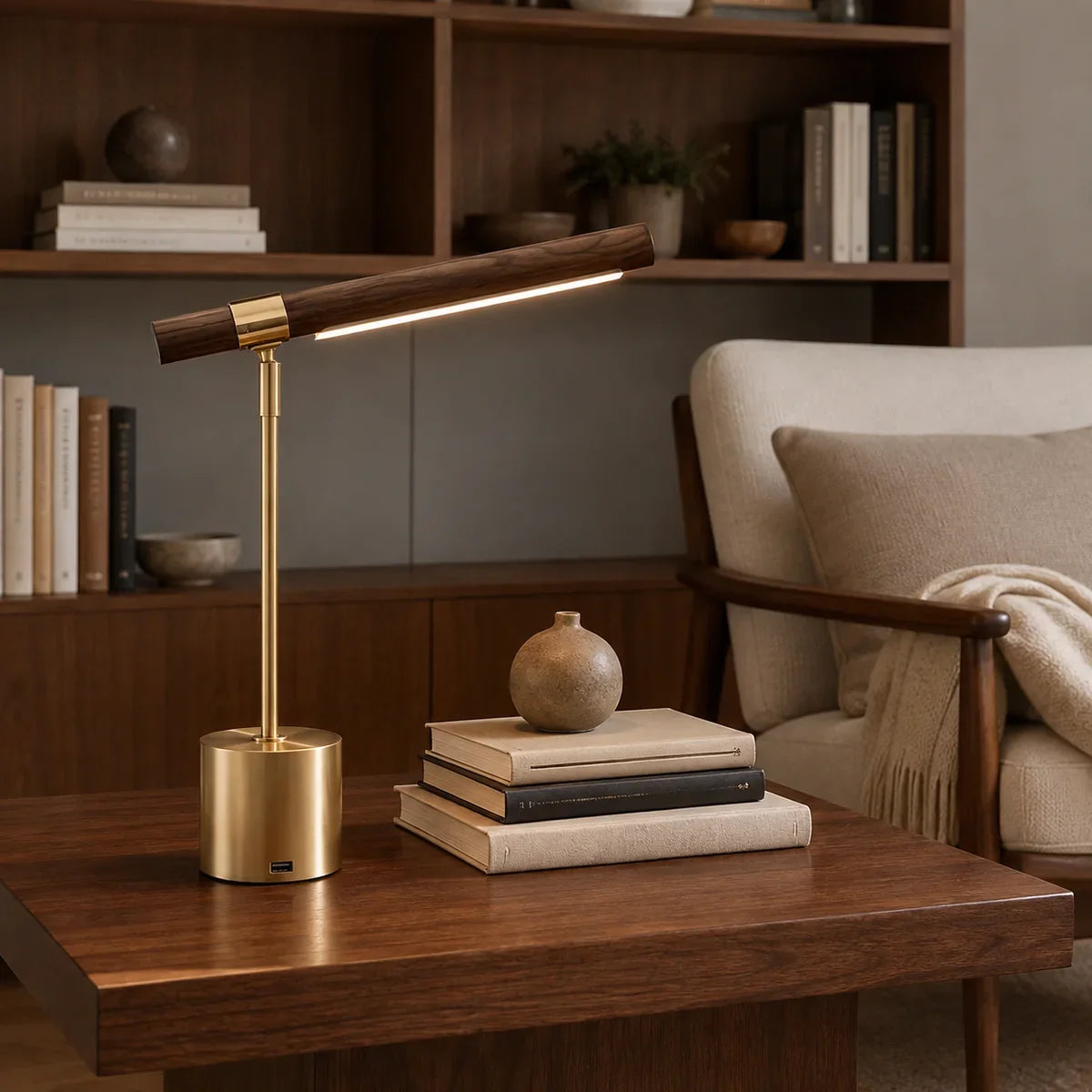 LuminaWood | Stylish Adjustable LED Desk Lamp with USB Charging Port