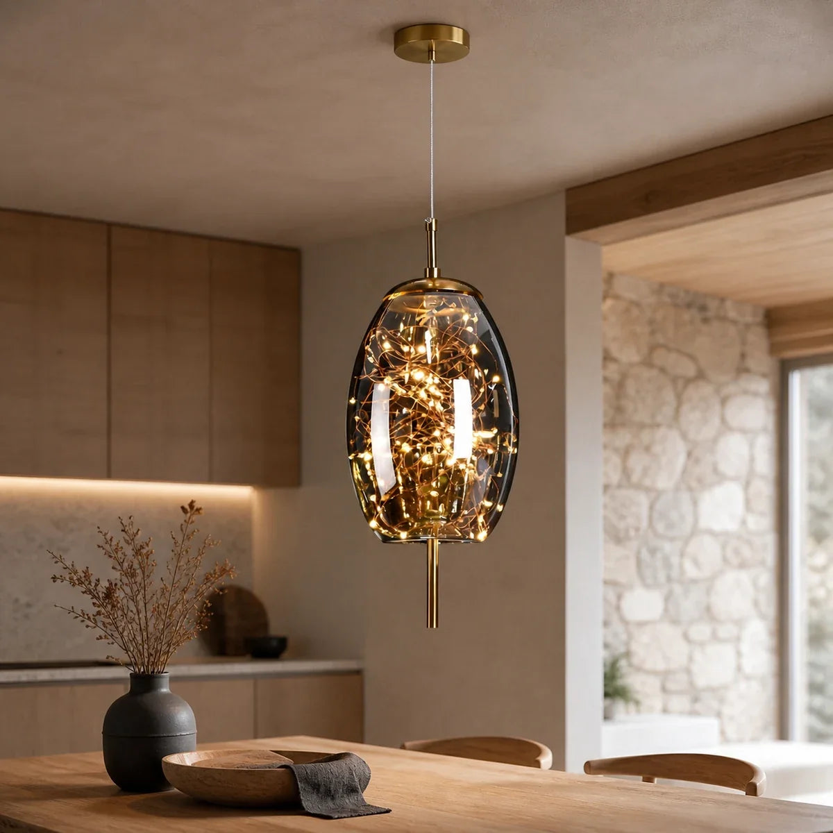 AetherGlow | Modern Adjustable Smoky Glass Kitchen Pendant Lighting