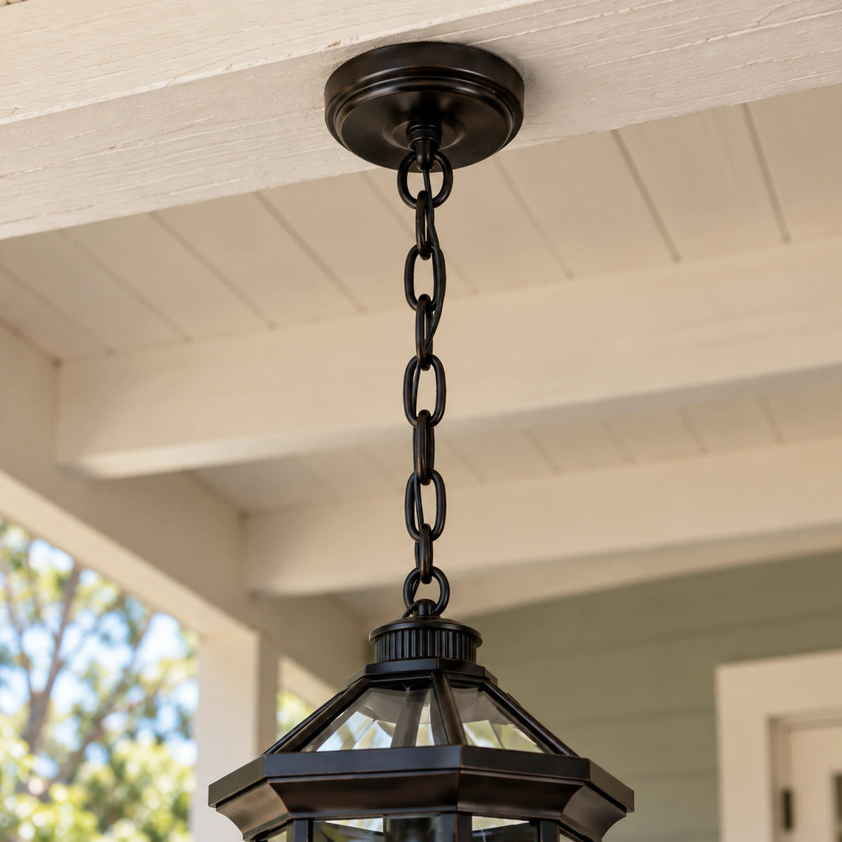 Aurelia | Elegant Outdoor Hanging Pendant Lantern with Clear Glass, Sandblasted Black Finish & IP65 Protection