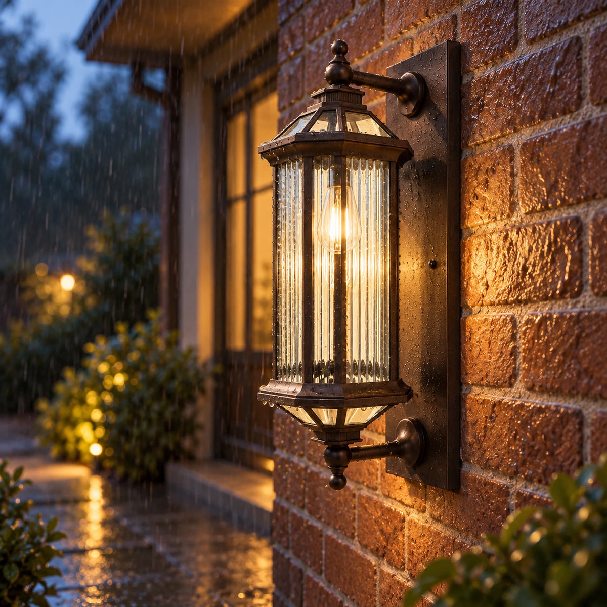 BronzeGlow | Classic Outdoor Wall Lantern with Clear Glass, Bronze Gold Finish & IP65 Protection