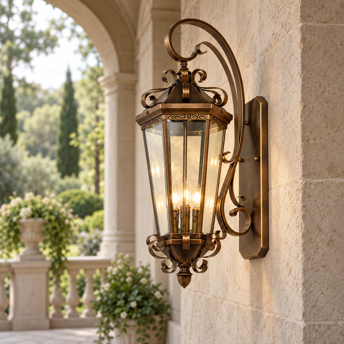 Bronzelle | Grand Traditional Outdoor Wall Lantern with Clear Glass, Antique Bronze Finish & IP65