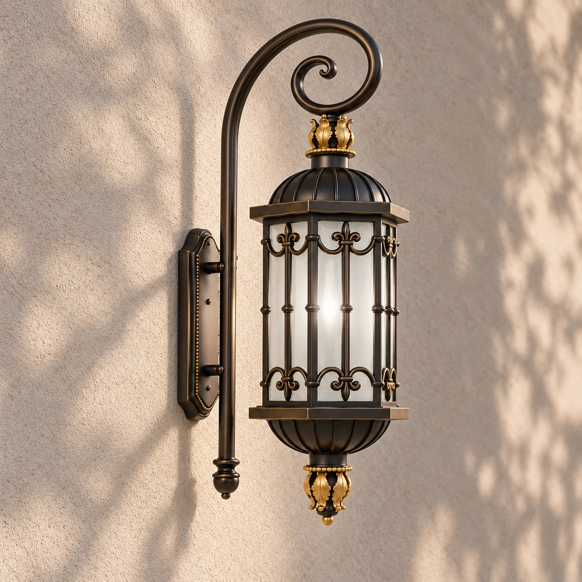 BronzeMist | Elegant Traditional Outdoor Wall Lantern with Acid-Etched Glass, Sand Bronze Finish & IP65 Protection