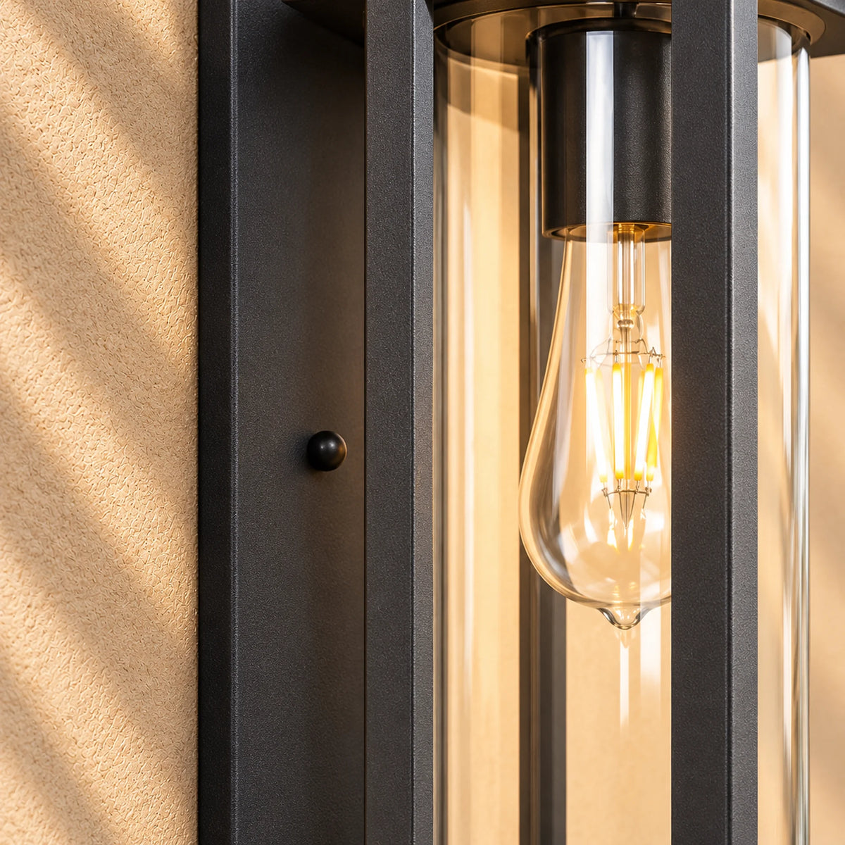 CharcoalGlow | Stylish Black Outdoor Wall Lantern with Clear Glass