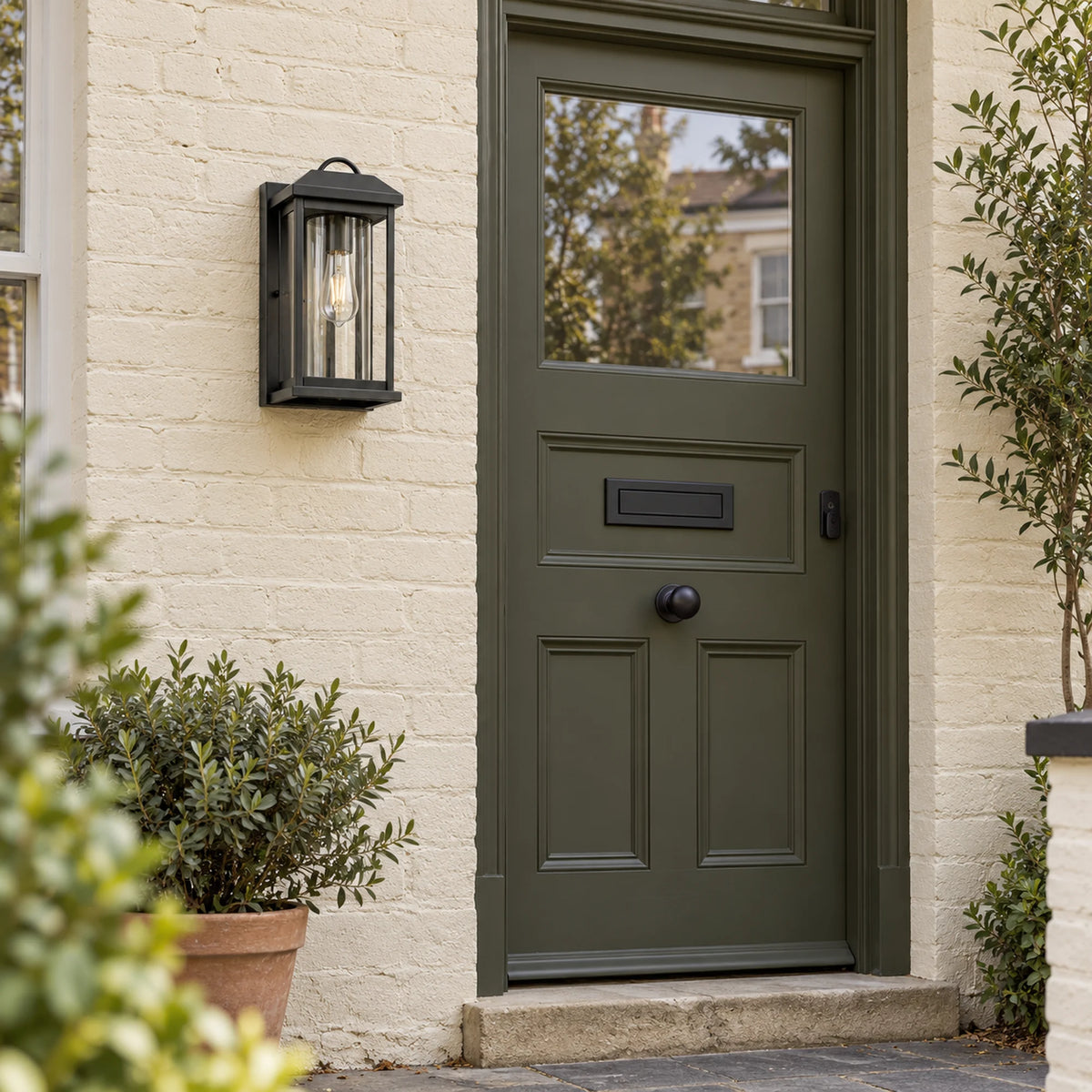 CharcoalGlow | Stylish Black Outdoor Wall Lantern with Clear Glass