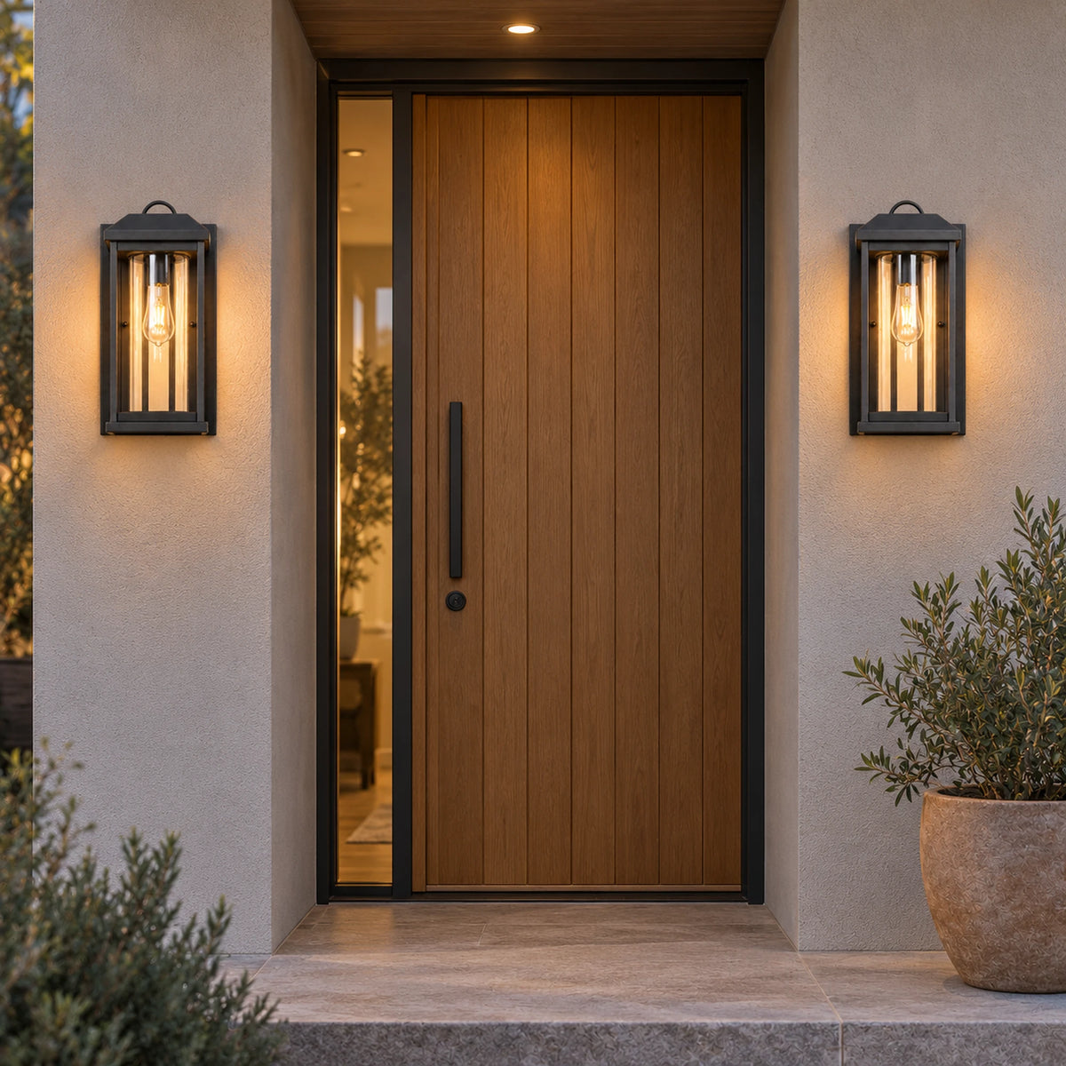 CharcoalGlow | Stylish Black Outdoor Wall Lantern with Clear Glass
