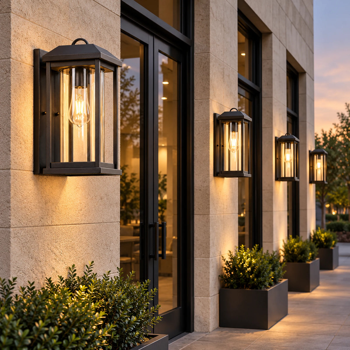 CharcoalGlow | Stylish Black Outdoor Wall Lantern with Clear Glass