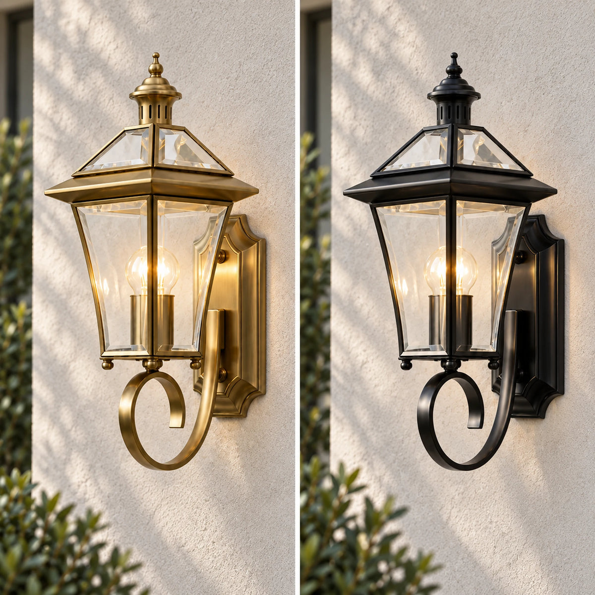 BrassLuxe | Classic Stylish Outdoor Wall Lantern with Clear Glass