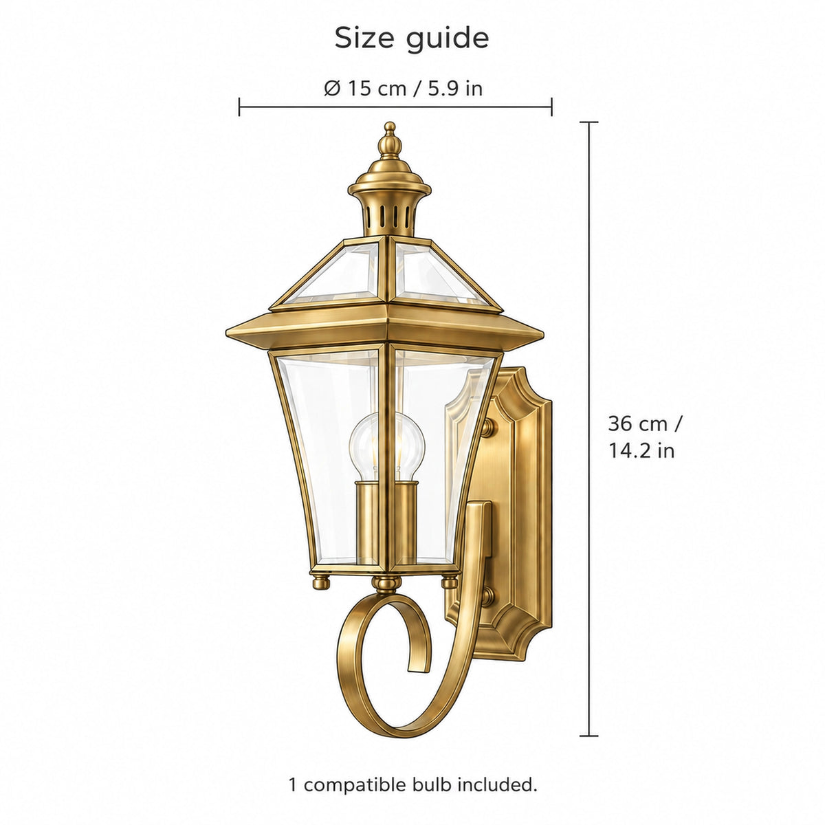 BrassLuxe | Classic Stylish Outdoor Wall Lantern with Clear Glass